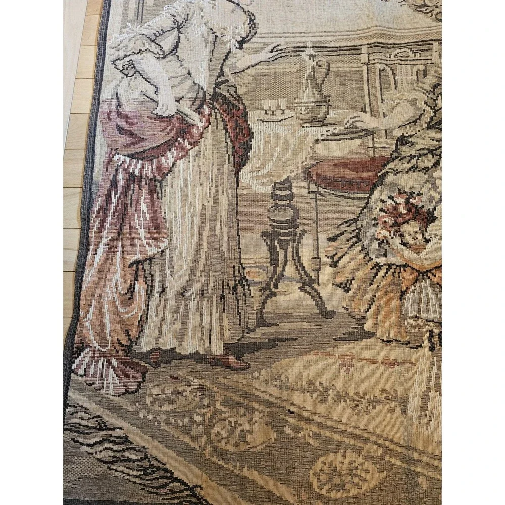 Vintage Made in Belgium Tapestry Wall Hanging Woven  36.5 x 98 inches